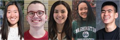 Five members of the Brookline High Class of 2020 (from left) Anna Dong, Clay Baker-Lerner, Dee-nah Wattana, Renata Shen, and Yiming Fu.