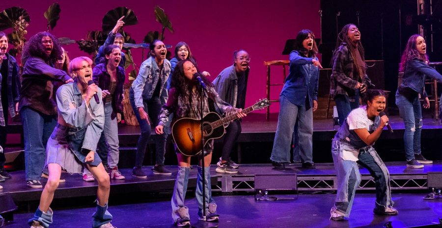 YDE (center with guitar) is playing Sophia in the world-premiere run of WILD: A Musical Becoming at American Repertory Theater in Cambridge, Mass.