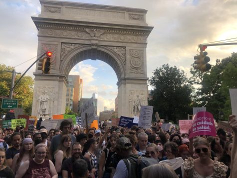 People in Washington Square Park in New York City protest the Supreme Courts latest ruling on Roe vs. Wade on June 24, 2022.