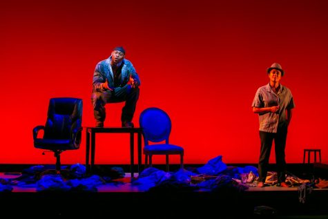Wesley T. Jones as Keith Watson (left) and Elena Hurst as Hector Tobar in Twilight: Los Angeles, 1992, at American Repertory Theater in Cambridge through Sept. 24, 2022.