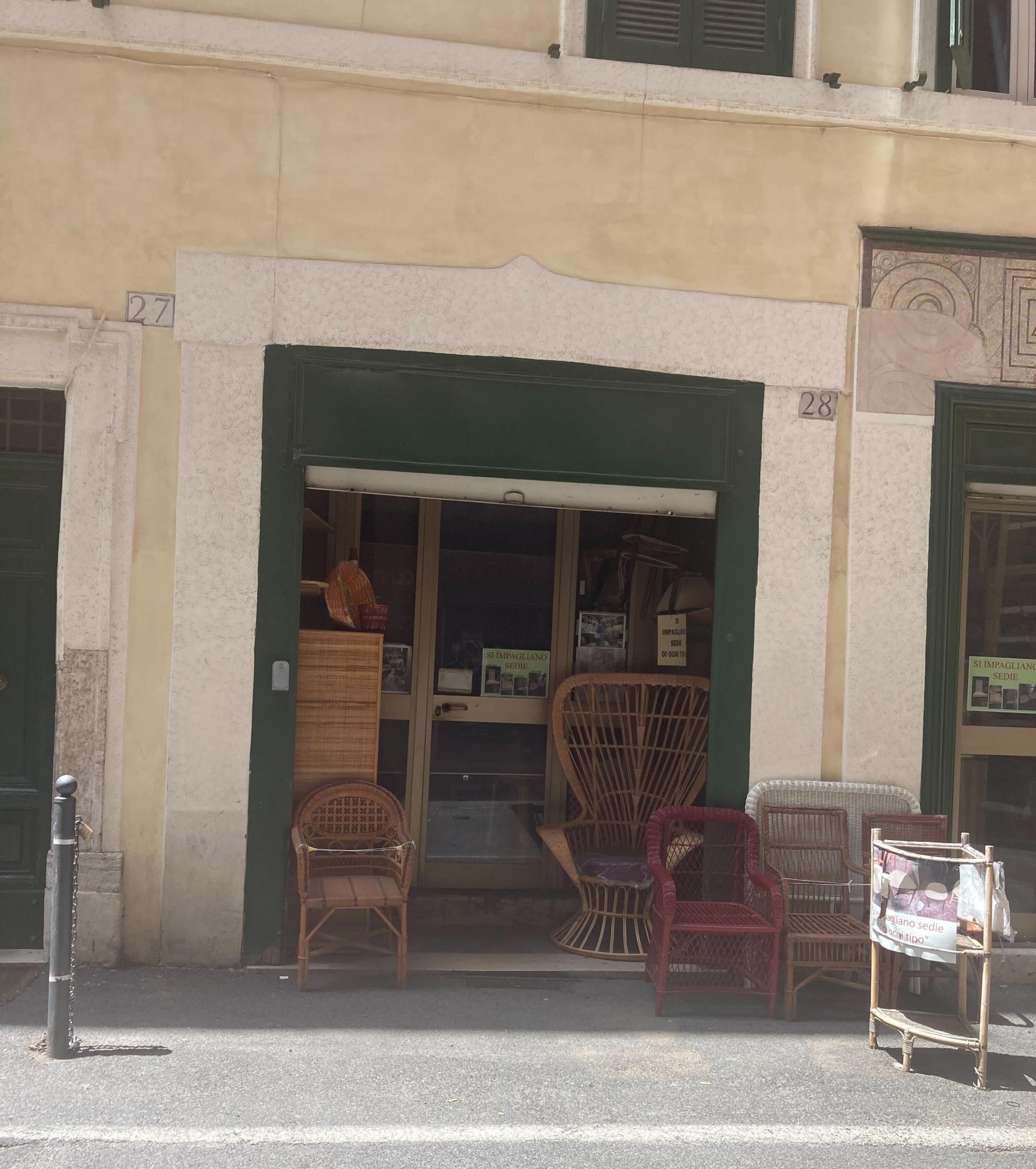 A shop that sells chairs on Via dei Sediari -- which translates to Street of the Chairs -- in Rome.