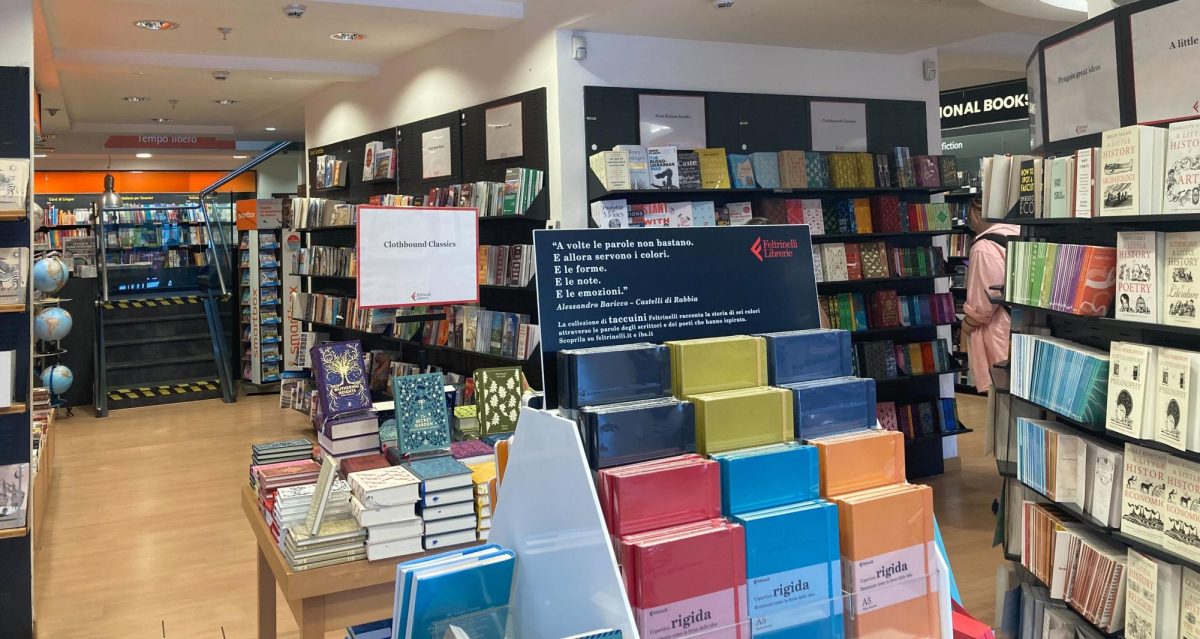 The spacious and welcoming la Feltrinelli bookstore at Largo di Torre Argentina in Rome.