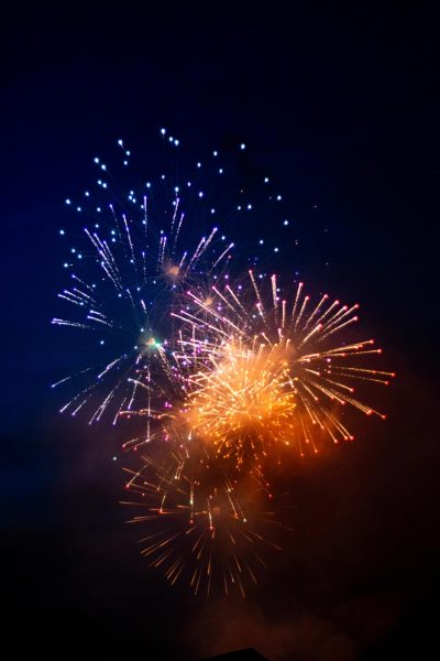 Independence Day fireworks erupt over the Sugarloaf Regional Airport runway in Carrabassett Valley, Maine on July 4, 2024.