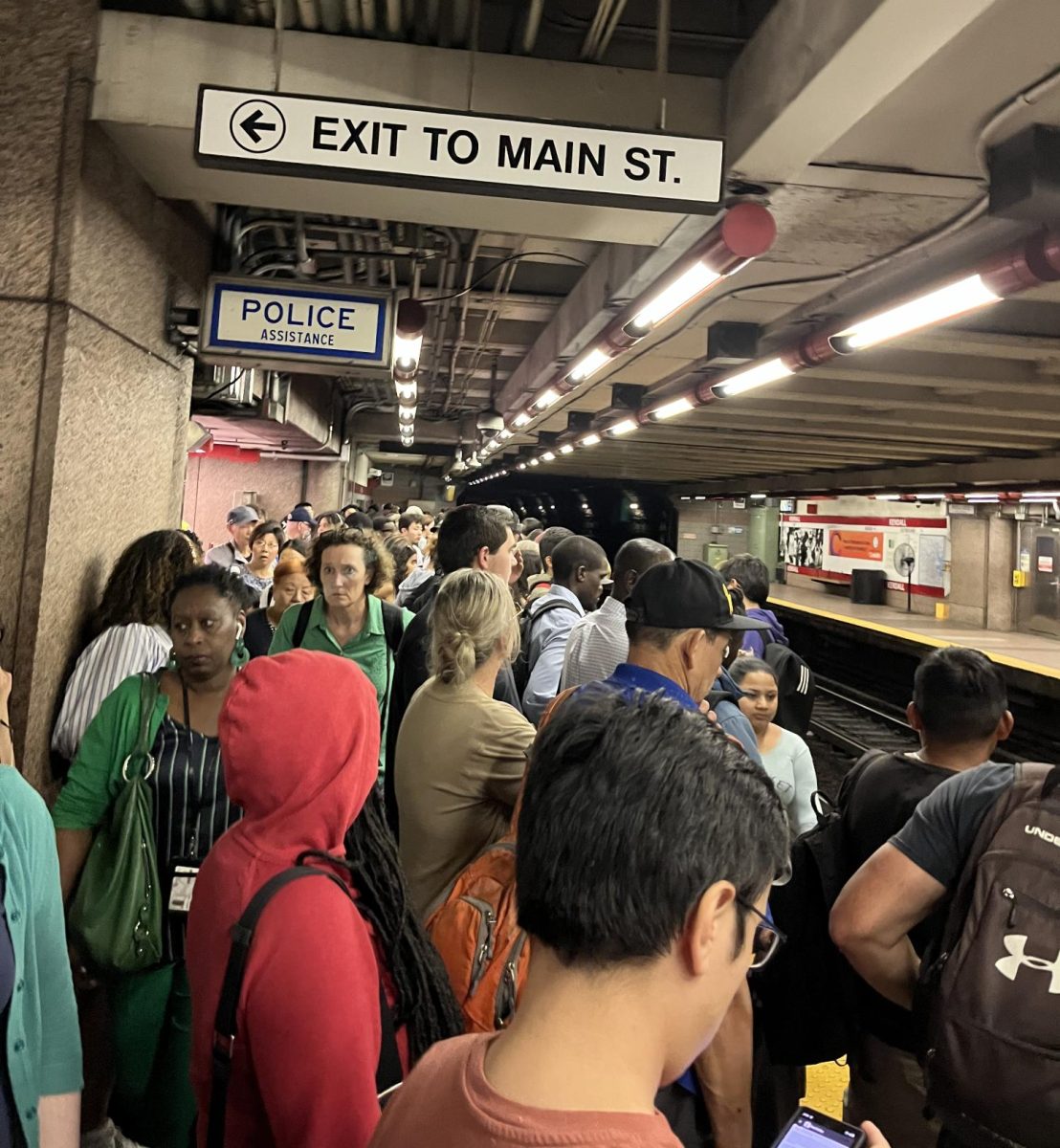 A crowded North Station stop in Boston as many commuters wait for the commuter rail.