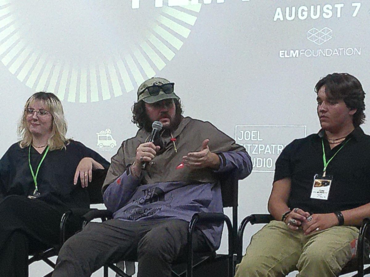 Far West film director Stephen Michael Simon seated on a panel among his fellow filmmakers on Friday, Aug 9, 2024, at the 13th annual Greenpoint Film Festival in the Greenpoint neighborhood in Brooklyn, New York.