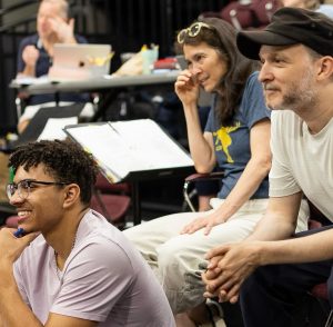 Quadree (Dree) Palimore, a directing/dramaturgy intern, watches a rehearsal of American Repertory Theater's production of "Romeo and Juliet" alongside director Diane Paulus (center) and choreographer Sidi Larbi Cherkaoui (right). (Photo courtesy Nile Scott Studios)