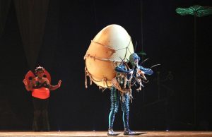 The Foreigner brings an interesting object to the insect world during Cirque Du Soleil’s OVO, performed Jan. 9, 2025, at DCU Center in Worcester, Mass. (Zoe Blumenthal/Melrose High School)