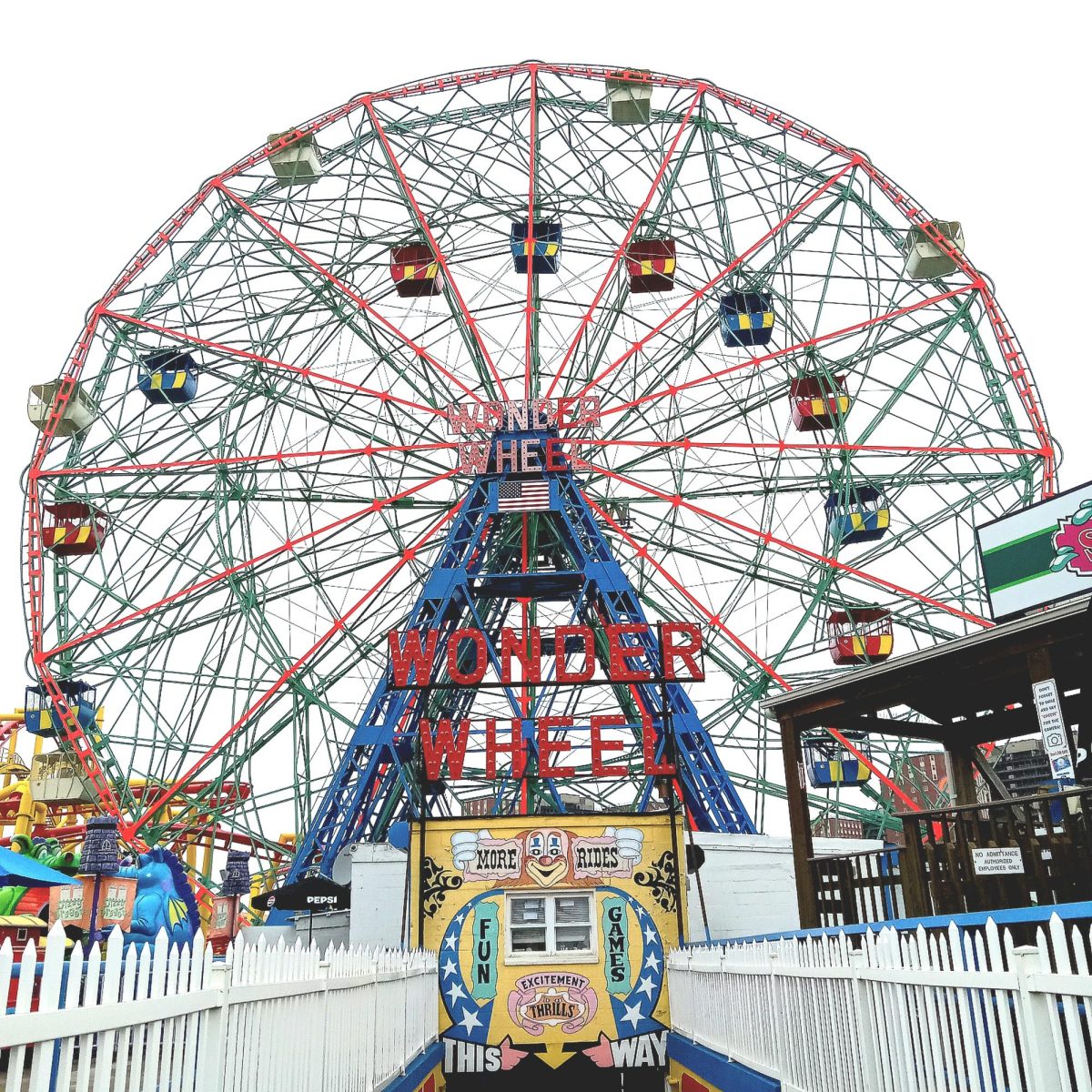 The thrills happen when riding the Wonder Wheel, which was built in 1920 and is a core part of the Coney Island amusement park. 
