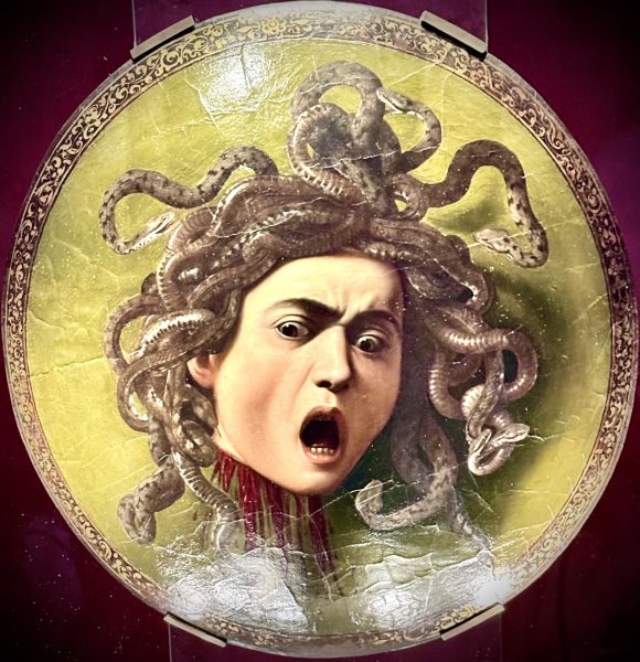 Medusa’s face is a perfect representation of the shock one feels walking through the Uffizi Gallery in Florence, and being so close to history. The Caravaggio of Medusa’s head is one of the most famous pieces of art in the gallery, and represents the moments between life and death.